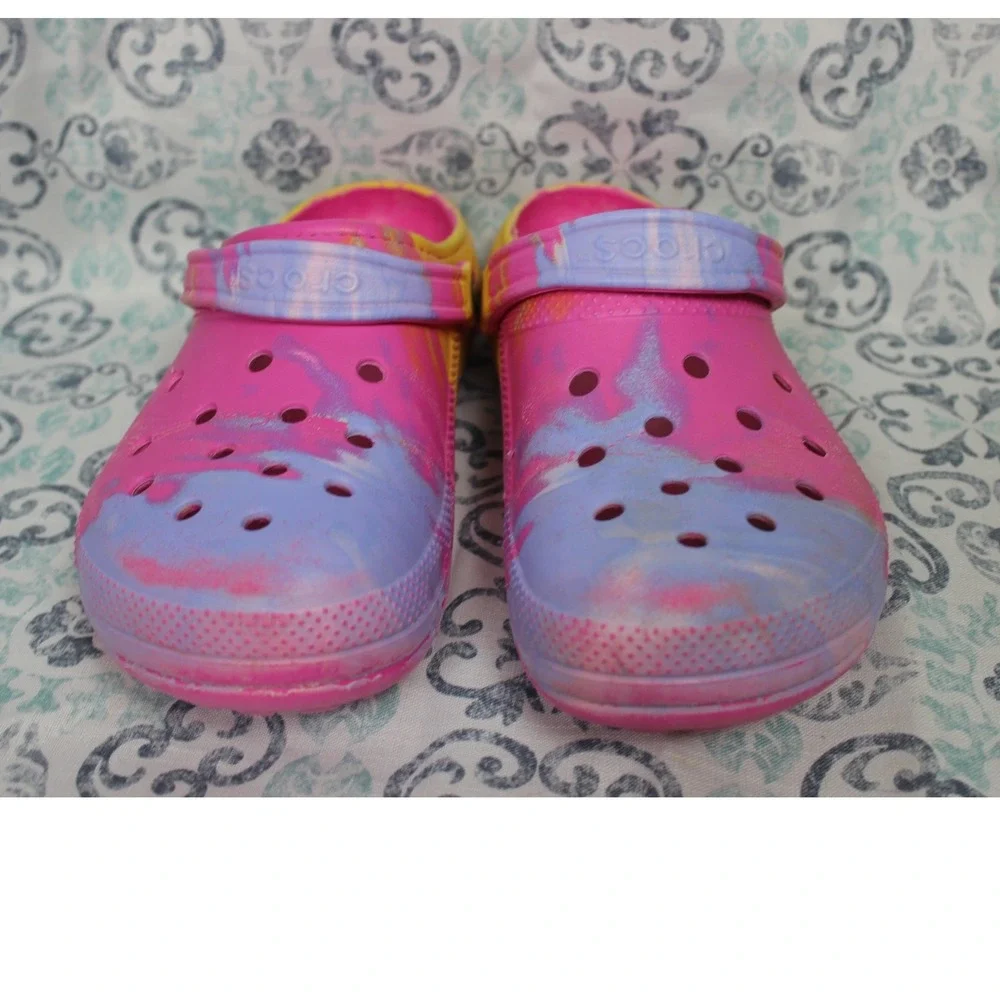 Crocs Classic‎ Clog Tie Dye Pink Yellow Blue Adult M12 Slip On